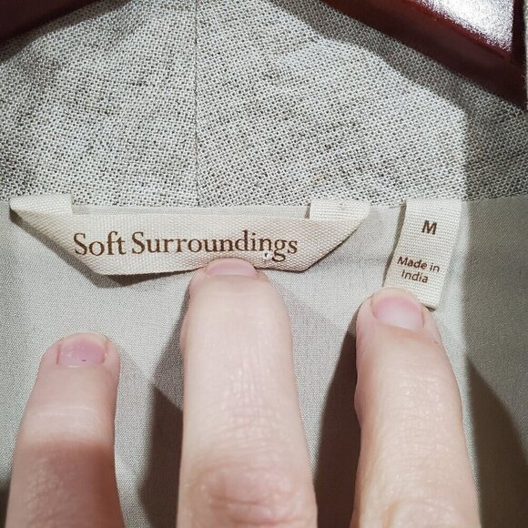 Soft Surroundings Linen Duster Long Cardigan Coat Shell Button Embellish Sz M - Picture 7 of 16